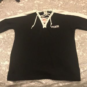 Long sleeve lace up PINK sweater